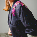 400 ARMANI double-breasted grey jacket with silver rhinestones in pure lightweight virgin wool with rhinestone illustration and colours - Size 50