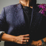 400 ARMANI double-breasted grey jacket with silver rhinestones in pure lightweight virgin wool with rhinestone illustration and colours - Size 50
