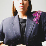 400 ARMANI double-breasted grey jacket with silver rhinestones in pure lightweight virgin wool with rhinestone illustration and colours - Size 50