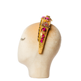 Cerchietto bombato con paillettes dorate e pietre rosa GOLDEN QUEEN