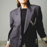 400 ARMANI double-breasted grey jacket with silver rhinestones in pure lightweight virgin wool with rhinestone illustration and colours - Size 50