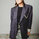 400 ARMANI double-breasted grey jacket with silver rhinestones in pure lightweight virgin wool with rhinestone illustration and colours - Size 50