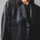 400 ARMANI double-breasted grey jacket with silver rhinestones in pure lightweight virgin wool with rhinestone illustration and colours - Size 50
