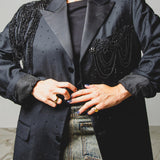 400 ARMANI double-breasted grey jacket with silver rhinestones in pure lightweight virgin wool with rhinestone illustration and colours - Size 50