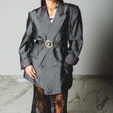 400 ARMANI double-breasted grey jacket with silver rhinestones in pure lightweight virgin wool with rhinestone illustration and colours - Size 50