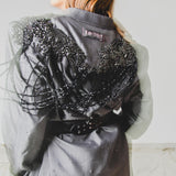 400 ARMANI double-breasted grey jacket with silver rhinestones in pure lightweight virgin wool with rhinestone illustration and colours - Size 50