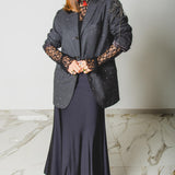 400 ARMANI double-breasted grey jacket with silver rhinestones in pure lightweight virgin wool with rhinestone illustration and colours - Size 50