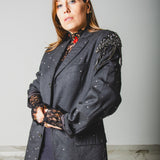 400 ARMANI double-breasted grey jacket with silver rhinestones in pure lightweight virgin wool with rhinestone illustration and colours - Size 50