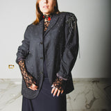 400 ARMANI double-breasted grey jacket with silver rhinestones in pure lightweight virgin wool with rhinestone illustration and colours - Size 50