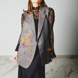 400 ARMANI double-breasted grey jacket with silver rhinestones in pure lightweight virgin wool with rhinestone illustration and colours - Size 50