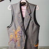 400 ARMANI double-breasted grey jacket with silver rhinestones in pure lightweight virgin wool with rhinestone illustration and colours - Size 50