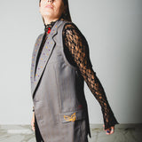 400 ARMANI double-breasted grey jacket with silver rhinestones in pure lightweight virgin wool with rhinestone illustration and colours - Size 50
