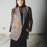 400 ARMANI double-breasted grey jacket with silver rhinestones in pure lightweight virgin wool with rhinestone illustration and colours - Size 50