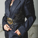 400 ARMANI double-breasted grey jacket with silver rhinestones in pure lightweight virgin wool with rhinestone illustration and colours - Size 50