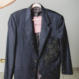 400 ARMANI double-breasted grey jacket with silver rhinestones in pure lightweight virgin wool with rhinestone illustration and colours - Size 50