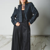 400 ARMANI double-breasted grey jacket with silver rhinestones in pure lightweight virgin wool with rhinestone illustration and colours - Size 50