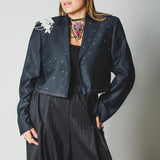 400 ARMANI double-breasted grey jacket with silver rhinestones in pure lightweight virgin wool with rhinestone illustration and colours - Size 50