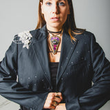 400 ARMANI double-breasted grey jacket with silver rhinestones in pure lightweight virgin wool with rhinestone illustration and colours - Size 50