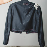400 ARMANI double-breasted grey jacket with silver rhinestones in pure lightweight virgin wool with rhinestone illustration and colours - Size 50