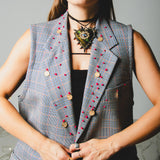 400 ARMANI double-breasted grey jacket with silver rhinestones in pure lightweight virgin wool with rhinestone illustration and colours - Size 50