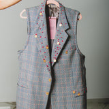 400 ARMANI double-breasted grey jacket with silver rhinestones in pure lightweight virgin wool with rhinestone illustration and colours - Size 50