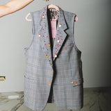 400 ARMANI double-breasted grey jacket with silver rhinestones in pure lightweight virgin wool with rhinestone illustration and colours - Size 50