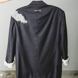 400 ARMANI double-breasted grey jacket with silver rhinestones in pure lightweight virgin wool with rhinestone illustration and colours - Size 50
