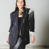 400 ARMANI double-breasted grey jacket with silver rhinestones in pure lightweight virgin wool with rhinestone illustration and colours - Size 50