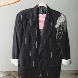 400 ARMANI double-breasted grey jacket with silver rhinestones in pure lightweight virgin wool with rhinestone illustration and colours - Size 50
