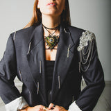 400 ARMANI double-breasted grey jacket with silver rhinestones in pure lightweight virgin wool with rhinestone illustration and colours - Size 50