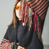 CARDIGAN CORTO CON FRANGE MULTICOLORE PESCA-BORDEAUX-VERDE - HANDMADE