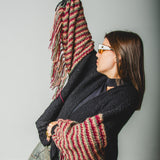 CARDIGAN CORTO CON FRANGE MULTICOLORE PESCA-BORDEAUX-VERDE - HANDMADE