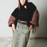 CARDIGAN CORTO CON FRANGE MULTICOLORE PESCA-BORDEAUX-VERDE - HANDMADE