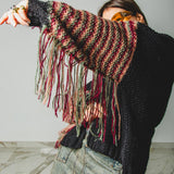 CARDIGAN CORTO CON FRANGE MULTICOLORE PESCA-BORDEAUX-VERDE - HANDMADE