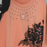 4 - Felpa Vintage Upcycling color salmone con applicazioni in pizzo nero TG M– Pezzo Unico