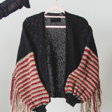 CARDIGAN CORTO CON FRANGE MULTICOLORE PESCA-BORDEAUX-VERDE - HANDMADE