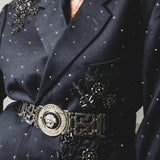 501 Giacca Valentino nera Tg 56 in pura lana vergine con ricami di pietre e strass argento metallizzati