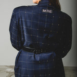 504 Giacca a quadri blu 3 bottoni con strass oro metallizzati Tg 52 in lana