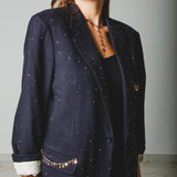 506 Giacca blu Zegna tg 48/50 con strass oro effetto metallizzato con catena dorata - 2 bottoni