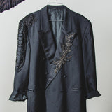 400 ARMANI double-breasted grey jacket with silver rhinestones in pure lightweight virgin wool with rhinestone illustration and colours - Size 50