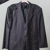 400 ARMANI double-breasted grey jacket with silver rhinestones in pure lightweight virgin wool with rhinestone illustration and colours - Size 50