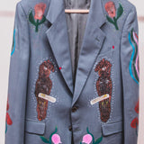 400 ARMANI double-breasted grey jacket with silver rhinestones in pure lightweight virgin wool with rhinestone illustration and colours - Size 50