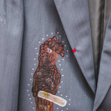 400 ARMANI double-breasted grey jacket with silver rhinestones in pure lightweight virgin wool with rhinestone illustration and colours - Size 50