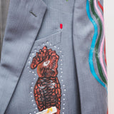 400 ARMANI double-breasted grey jacket with silver rhinestones in pure lightweight virgin wool with rhinestone illustration and colours - Size 50
