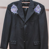 400 ARMANI double-breasted grey jacket with silver rhinestones in pure lightweight virgin wool with rhinestone illustration and colours - Size 50