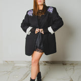 537  Giacca in lana pesante nera 3 bottoni con dipinti a mano e strass - tg 50