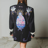 537  Giacca in lana pesante nera 3 bottoni con dipinti a mano e strass - tg 50