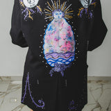 537  Giacca in lana pesante nera 3 bottoni con dipinti a mano e strass - tg 50