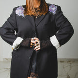 537  Giacca in lana pesante nera 3 bottoni con dipinti a mano e strass - tg 50