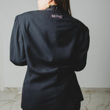 539 Giacca smoking nera doppiopetto con fiori dipinti a mano e strass - tg 50 -